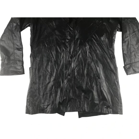 Brandon Thomas Overcoat Long Jacket Womens Black Leather Button Up Size Small - Picture 10 of 10